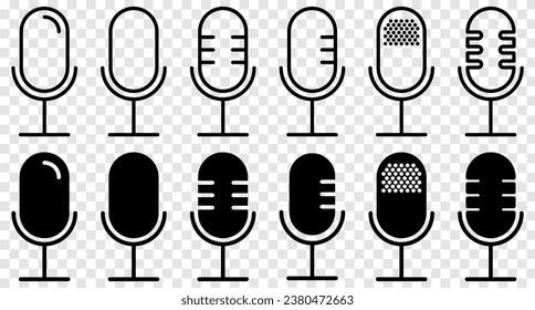Sammlung verschiedener Mikrofonsymbole. Karaoke-Mikro. Flat and line Art Style. Vektorgrafik
