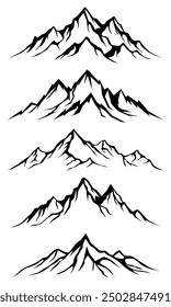 Collection of different mountain outlines. Vector illustration