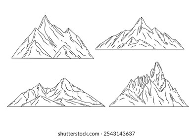 Coleção de diferentes contornos de montanha. Ilustração vetorial