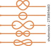 Collection of different nautical rope knots and loops a white background marine