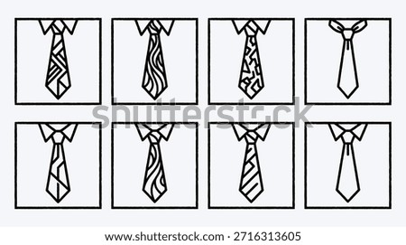 Collection of different necktie designs each with unique patterns isolated design