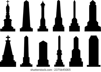 Collection of different obelisks isolated on white