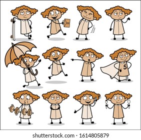 Collection of Different Office Lady Poses - Set of Concepts Vector illustrations