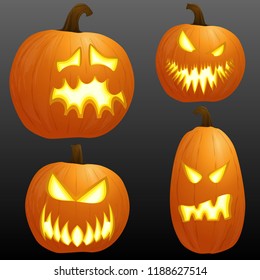 collection of different orange colored illustrated pumpkins for Halloween layouts