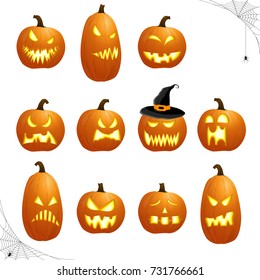 collection of different orange colored illustrated pumpkins for Halloween layouts