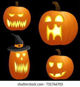 collection of different orange colored illustrated pumpkins for Halloween layouts