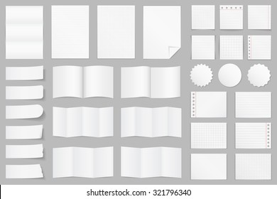 Collection of different paper - A4 paper, folded paper, brochure templates, stickers, notes, vector eps10 illustration