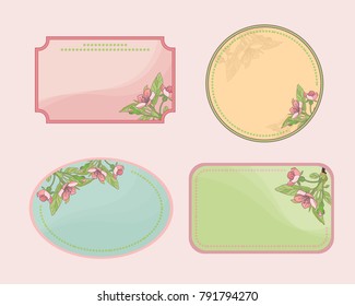 Collection with different paper labels for your design with cherry flowers. For greeting cards wedding invitations and others. Cherry blossoms, close-up. Spring cards.Vector Illustration .Eps 10.