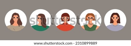 Collection of different people avatars. Round icons with various smiling women. Modern vector illustration

