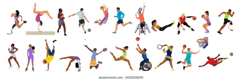 Collection of different people in various sports. 