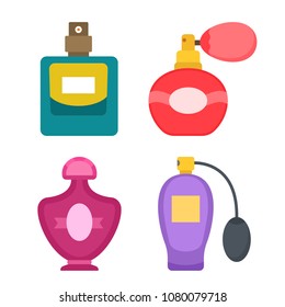 Collection of different perfume and adekalon icons in a flat style isolated on white background