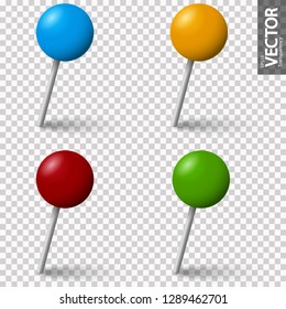 collection of different pin needle office supplies in various colors with vector transparency