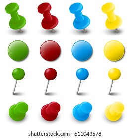 collection of different pin needle office supplies in various colors