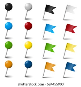 collection of different pin needle office supplies in various colors