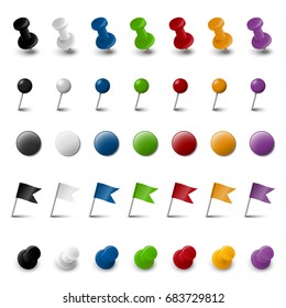 collection of different pin needle office supplies in various colors