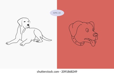 Colección en diferentes poses en dibujo a mano libre Estilo de ilustración vectorial, Dibujo de línea única de perro. Dibujo de contorno de perro. Icono de una línea de animales minimalista.
