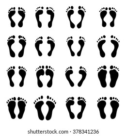 Collection of different print foots. Black silhouette set. Vector eps 10