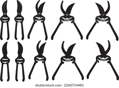 Collection of different pruning shears isolated on white