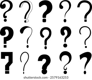 Collection of different question mark signs isolated on white