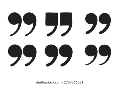 Collection of different quotation marks, speech symbols, quotation icons, text elements.