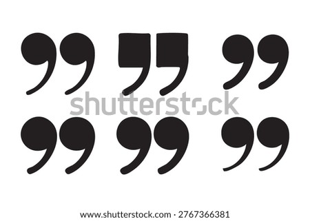 Collection of different quotation marks, speech symbols, quotation icons, text elements.