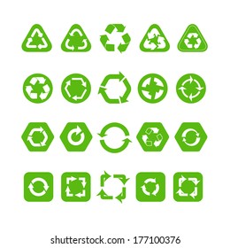 Collection of different recycle icons isolated on white