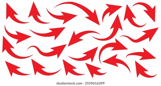 Collection of different red arrows on white background. , red arrows Vector illustration.