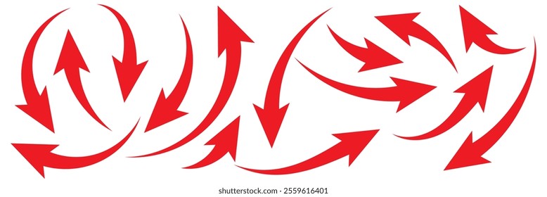 Collection of different red arrows on white background. , red arrows Vector illustration.