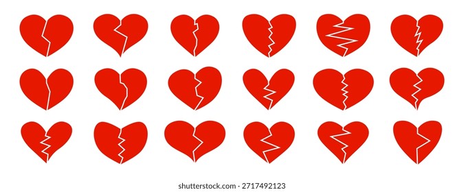 Colección de diferentes iconos rotos rotos del corazón