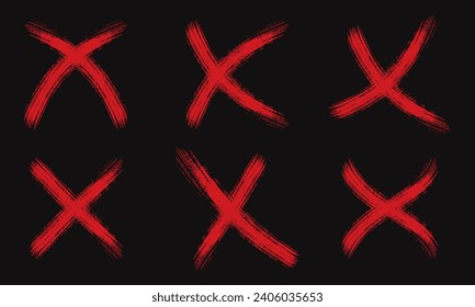 Kollektion verschiedener roter Kreuz-Markierungen im Grunge-Stil