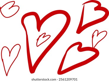 Collection of different red heart icons, Hand drawn hearts.Set of vector symbol icons. illustration design