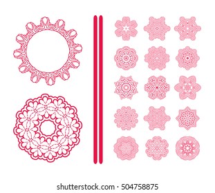 Collection of different red snowflakes. Winter abstract pattern