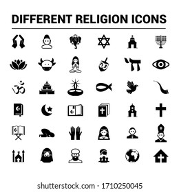 Collection of different religion icons. Black basic icons.