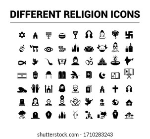 Collection of different religion icons. Black basic icons.