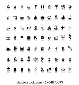 Collection of different religion icons. Black basic icons.