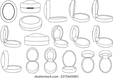 Collection of different ring boxes isolated on white