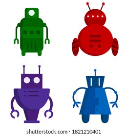 Collection of different robots. Fictional characters in cartoon style.