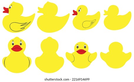 Collection of different rubber ducks isolated on white