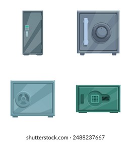 Colección de diferentes cajas fuertes con cerraduras electrónicas en diseño plano, apto para conceptos de seguridad