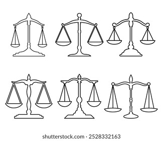 Collection of different scales justice outline icon