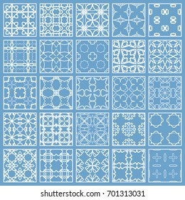 Collection of different seamless geometric thin line patterns. Contemporary graphic design. Endless openwork texture for wallpaper, pattern fills, web page. Monochrome geometric linear backgrounds set