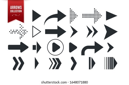 Collection of different shape arrows. Set of arrows icons isolated on white background. Vector signs