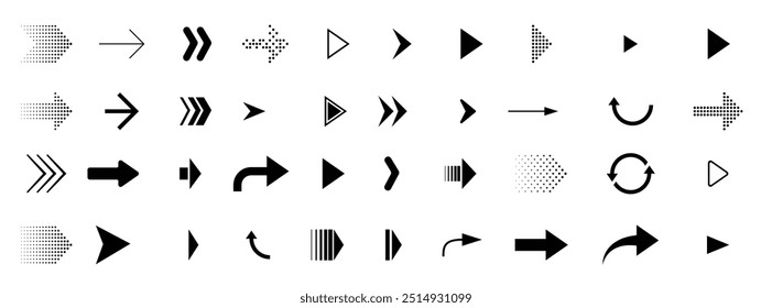 Collection of different shape arrows. Set of arrows icons isolated on white background