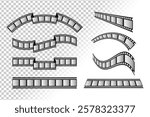 Collection of different shaped filmstrips. Film ribbon of various shapes set. Vector illustration