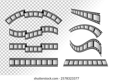 Collection of different shaped filmstrips. Film ribbon of various shapes set. Vector illustration