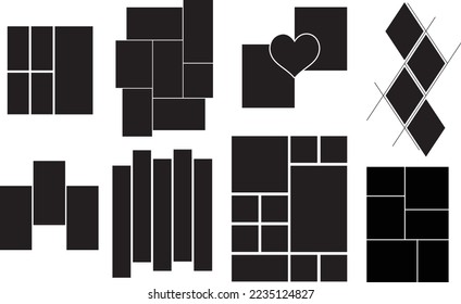 Collection of different shaped photo collage layout template for albums or any other graphic design needs. Can be used for company profiles or product information. Mosaic tile looking shape silhouette