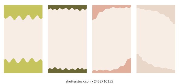 Collection of different shapes header and footer for vertical stories, promo site. Decorative frame separator for creative design in simple vector flat style. Natural Boho inspired colors.