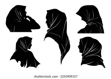 collection of different shapes of silhouettes of muslim girls wearing hijab