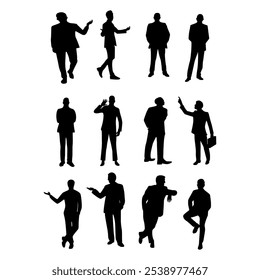 Collection of different silhouette male body with business working.