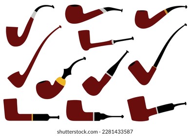 Collection of different smoking pipes isolated on white